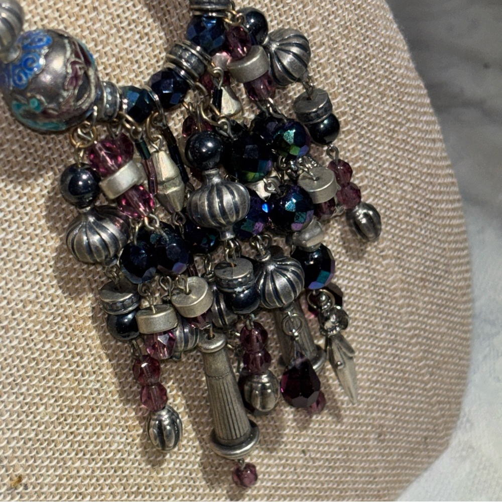 Chic Beaded Necklace with Blue and Silver Accents Roxsann 80’s Vintage Statement